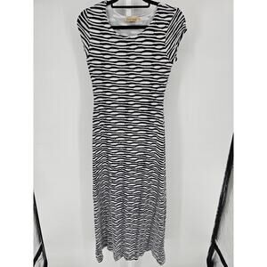 Vintage Y2K Davina Womens Sz M Maxi Length Dress Blue White Short Sleeve